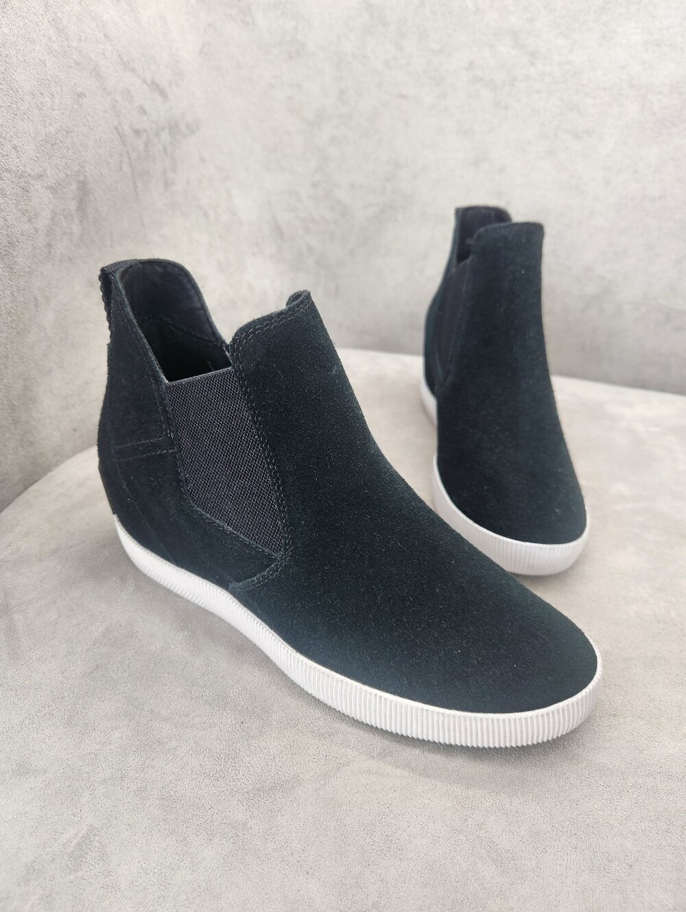 Sorel Ankle Boots 8.5 Black Suede Out N About Wedge II SlipOn Waterproof New$140